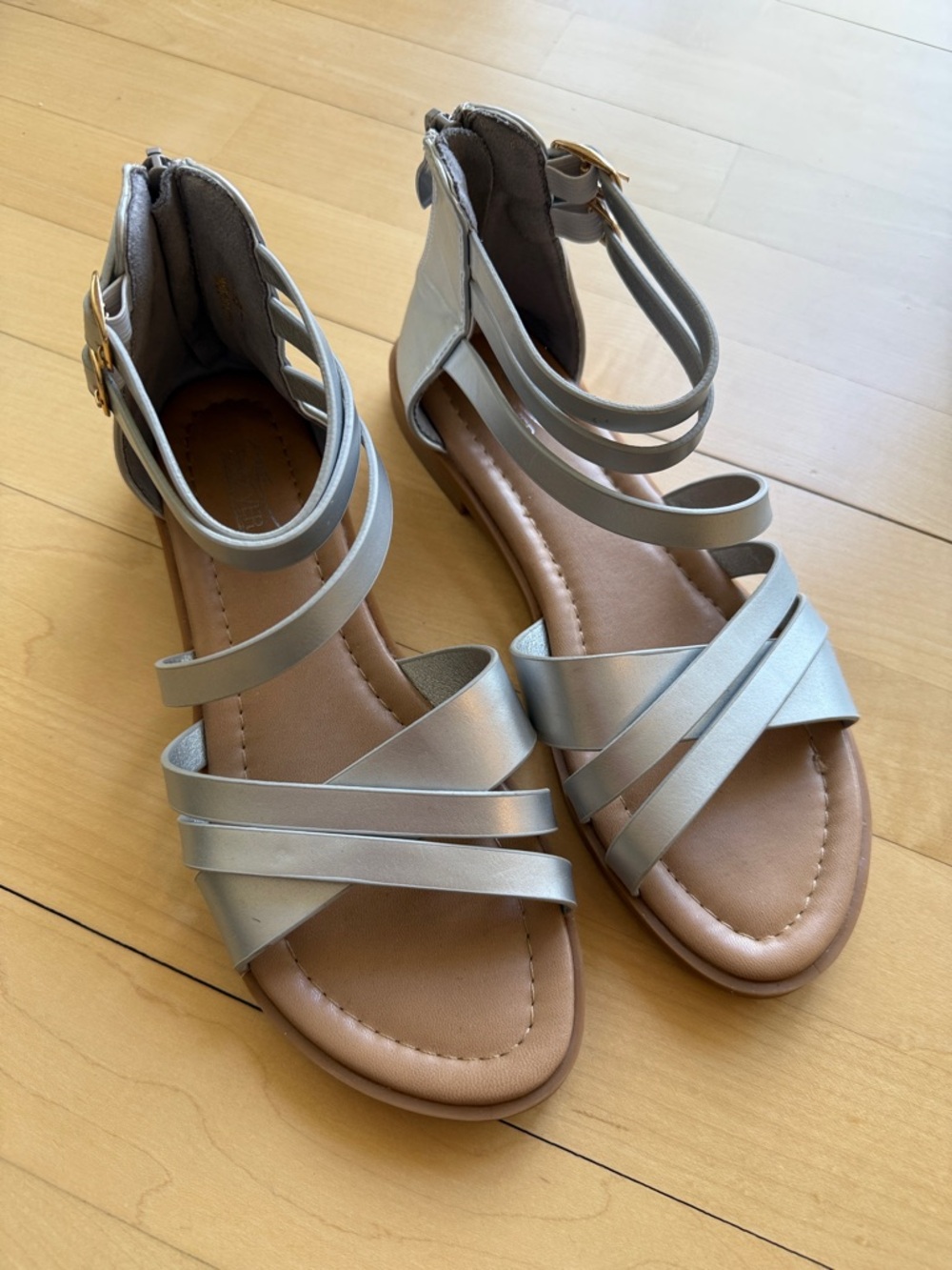 Women's Metallic Gladiator Silver Strappy Ankle Sandals